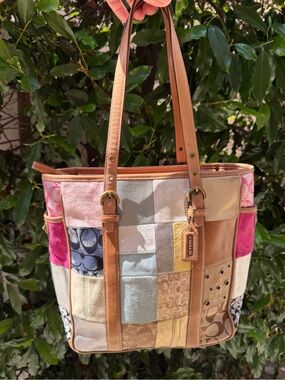 Coach Colorblock Patchwork Tote in Pink, Tan & Blue
